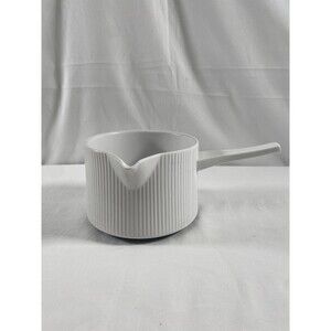 MCM German Cordalite Ceramic White Ribbed Ramekin Small Sauce Pot Handled #667